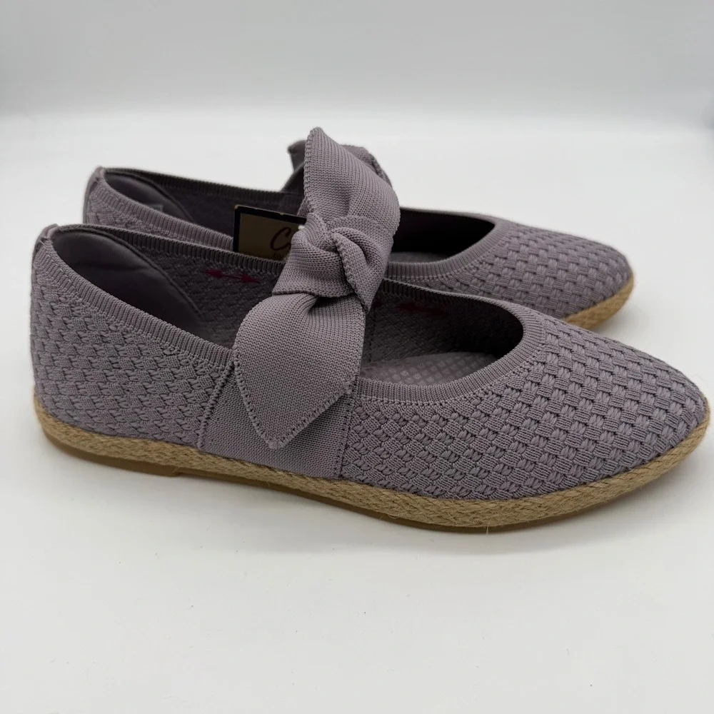 Skechers Cleo Jute Fun Walks Lavender Knit Bow Espadrille Flats 158690 New